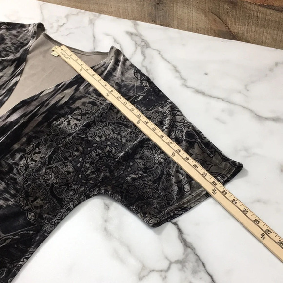 One World Wintop Velour Black Floral Tie Dye Fringe Cardigan Womens Large Fringe - Picture 10 of 11